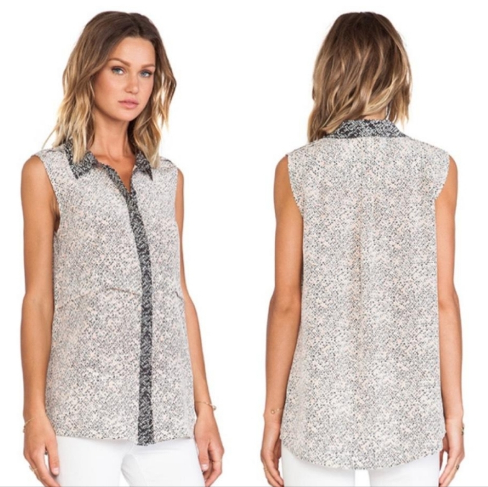 Marc by Marc Jacobs Antique White Karoo Print Silk Sleeveless Button-down Top XS